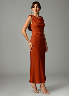 Azazie Kieryn Bridesmaid Dresses Paprika Mermaid Pleated Stretch Satin Dress image4