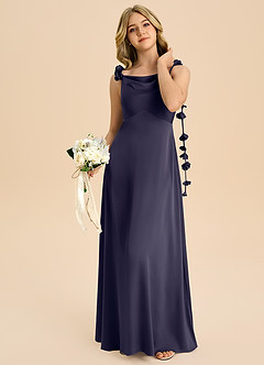 Azazie Gumdrop Junior Robe Empire en Satin extensible Plissée Bleu Orageux image2