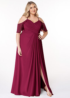 Azazie Dakota Brautjungfernkleider A-Linie V-Hals Gefaltet Chiffon Kleid Burgunderrot image4