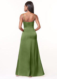 Azazie Maci Bridesmaid Dresses Juniper A-Line V-Neck Pleated Stretch Satin Dress image2