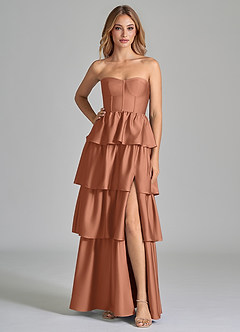 Azazie Faye Bridesmaid Dresses Bronzer A-Line Ruched Stretch Satin Dress image3