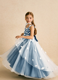 Azazie Darlina Robe Demoiselle D'honneur Fillette Robe Princesse en Tulle Dentelle Ivoire Bleu Bermudes image3