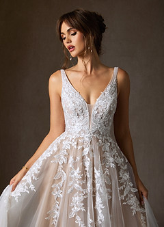 Azazie Sorella Hochzeitskleider A-Linie V-Hals Pailletten Tüll Kleid Diamantweiß Nude image8