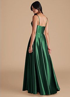 Azazie Elle Vestidos de damas de honor Vestido de Verde Oscuro de Satén Metálico de Corte en A con Con bolsillos image4