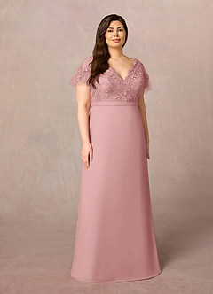 Azazie Singer Mother of the Bride Dresses Dusty Rose A-Line V-Neck Lace Chiffon Dress image7
