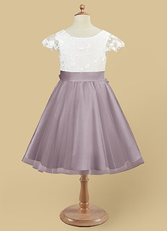 Azazie Vetty Flower Girl Dresses Ivory Dusk A-Line Lace Tulle Dress image9