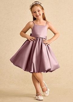 Azazie Davine Robe Demoiselle D'honneur Fillette Robe Trapèze en Mat Satiné Bretelle Spaghetti Rose Poussiéreuse image3