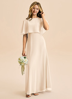 Azazie Maris Junior Abito A-Line in Chiffon Alabastro Bianco image1