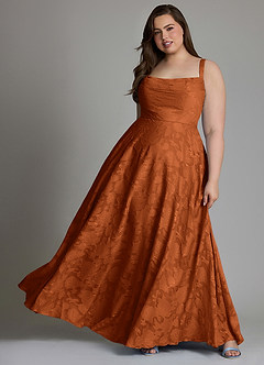 Azazie Shaude Bridesmaid Dresses Burnt Orange A-Line Pleated Floral Burnout Dress image8