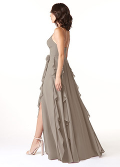 Azazie Peyton Bridesmaid Dresses Taupe A-Line Ruched Chiffon Dress image4