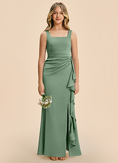 Azazie Adrienne Junior Matcha Sheath Pleated Stretch Satin Dress image3