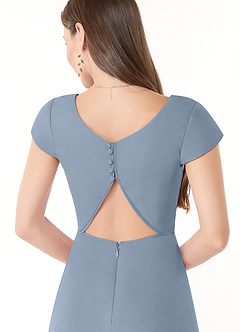 Azazie Hainsly Robes de demoiselle d'honneur Robe Trapèze en Mousseline de soie Encolure en Forme de Cœur Bleu Poussiéreux image6