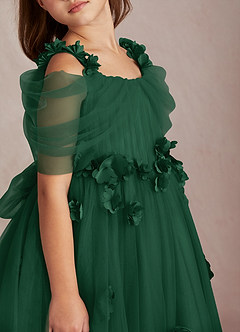 Azazie Shaylee Flower Girl Dresses Dark Green A-Line Off the Shoulder Tulle Dress image2