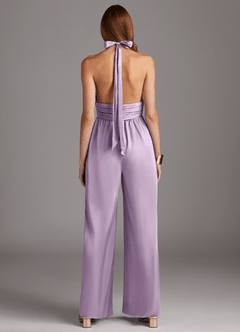 Azazie Oli Jurken voor bruidsmeisjes Jumpsuit van Stretch Satijn Geplooid Frosted Lila image2