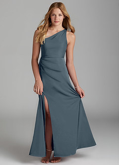 Azazie Maron Junior A-Linie Plissee Stretch-Satin Kleid Zwielichtviolett image1