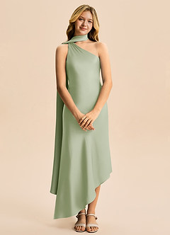 Azazie Briony Junior Etui Plissee Stretch-Satin Kleid Staubiger Salbeigrün image7