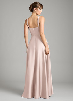 Azazie Shaude Bridesmaid Dresses Blushing Pink A-Line Pleated Stretch Satin Dress image2