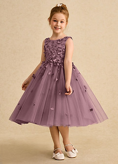 Azazie Lana Flower Girl Dresses Vintage Mauve A-Line Sleeveless Matte Satin Dress image3