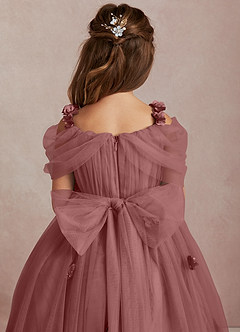 Azazie Shaylee Flower Girl Dresses Desert Rose A-Line Off the Shoulder Tulle Dress image5