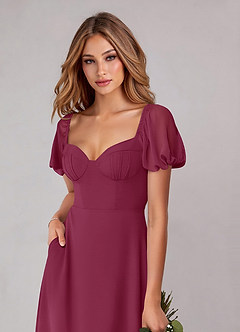Azazie Fatima Bridesmaid Dresses Mulberry A-Line with Pockets Chiffon Dress image6