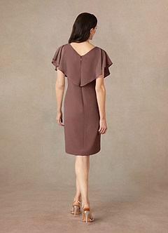 Azazie Julia Mother of the Bride Dresses Espresso Sheath V-Neck Pleated Chiffon Dress image4