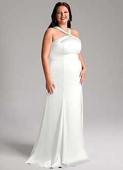 Azazie Rue Bridesmaid Dresses White Mermaid Pleated Stretch Satin Dress image12