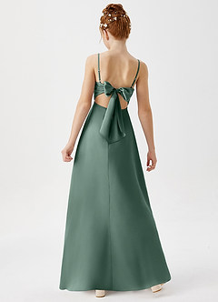 Azazie Shale Junior Eucalyptus A-Line Stretch Satin Dress image3