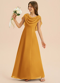 Azazie Lambie Junior Butterscotch A-Line Pleated Chiffon Dress image2