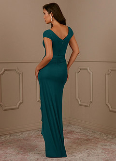 Azazie Roya Mother of the Bride Dresses Peacock Mermaid V-Neck Pleated Mesh Dress image3