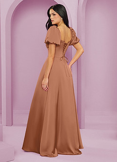 Barbie ♥ Azazie Final Sale Bronzer A-Line Ruched Stretch Satin Dress image2