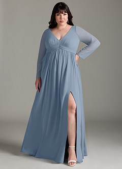 Azazie Teton Maternity Bridesmaid Dresses A-Line Long Sleeve Chiffon Floor-Length Dress image7