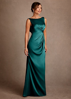 Azazie Baltimore Mother of the Bride Dresses Peacock A-Line Pleated Stretch Satin Dress image4