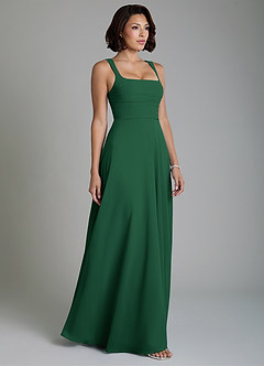 Azazie Azaria Bridesmaid Dresses Dark Green A-Line Corset Chiffon Dress image4
