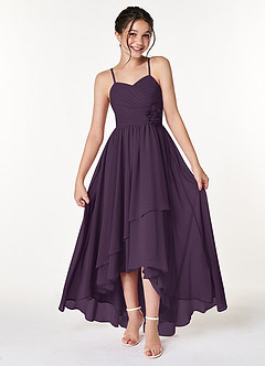 Azazie Catalina Junior A-Linie Gestreift Chiffon Kleid Pflaume image1