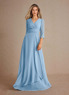 Azazie Mayfield Mère de la mariée Robes Robe Trapèze en Mousseline de soie Plissée Poudre Bleue image5