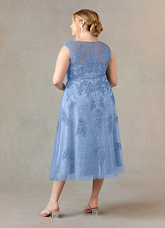 Azazie Flynn Mother of the Bride Dresses Steel Blue A-Line Boatneck Lace Tulle Dress image9