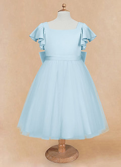 Azazie Kaeya Flower Girl Dresses Sky Blue A-Line Bow Tulle Dress image5