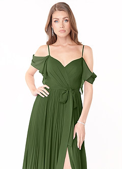 Azazie Lyney Jurken voor bruidsmeisjes Jurk van Chiffon met A-Lijn Off the Shoulder Olijf image6