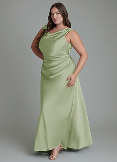 Azazie Kieryn Bridesmaid Dresses Dusty Sage Mermaid Pleated Stretch Satin Dress image11