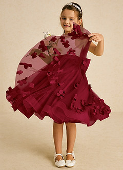 Azazie Sprout Flower Girl Dresses Burgundy A-Line Bow Tulle Dress image3