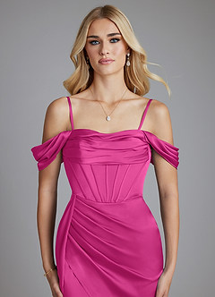 Azazie Amyra Bridesmaid Dresses Fuchsia Mermaid Off the Shoulder Stretch Satin Convertible Dress image3