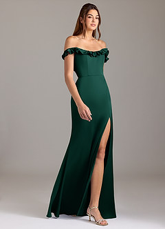 Azazie Callie Robes de demoiselle d'honneur Robe Trapèze Convertible en Satin extensible Rayé émeraude image6