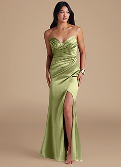 Azazie Yola Bridesmaid Dresses Pistachio Sheath Pleated Metallic Satin Dress image6