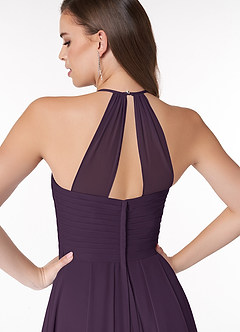Azazie Ginger Bridesmaid Dresses Plum A-Line Halter Pleated Chiffon Dress image3