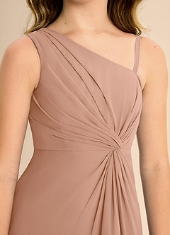 Azazie Brooke Junior Abito A-Line in Chiffon Spacco Laterale Champagne Rosa image7
