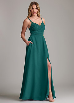 Azazie Terese Bridesmaid Dresses Peacock A-Line Pleated Chiffon Dress image6