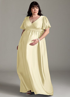 Azazie Verna Maternity Bridesmaid Dresses A-Line Ruched Stretch Satin Floor-Length Dress image9