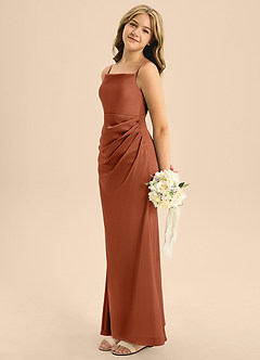 Azazie Renna Junior Cedar Rose A-Line Pleated Stretch Satin Dress image3