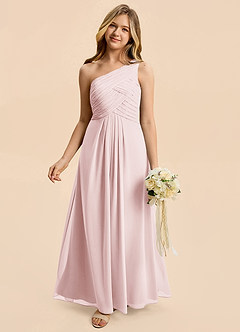 Azazie Emmie Junior Blushing Pink A-Line Pleated Chiffon Dress image1