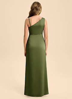 Azazie Remi Junior Olive Sheath Side Slit Stretch Satin Dress image2